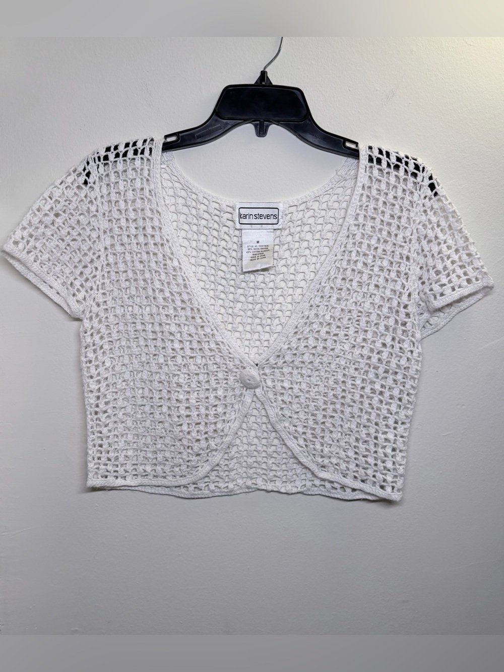 Vintage Karin Stevens White Crochet Cropped Cardigan